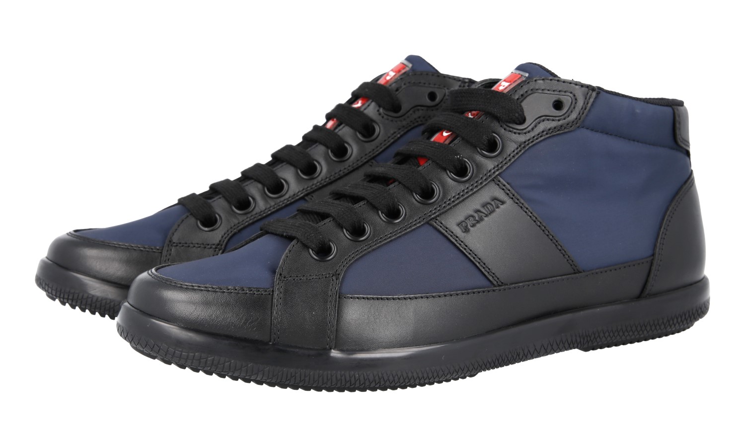 PRADA HIGH-TOP SNEAKERS SHOES 4T2878 NAVY BLUE BLACK LEATHER