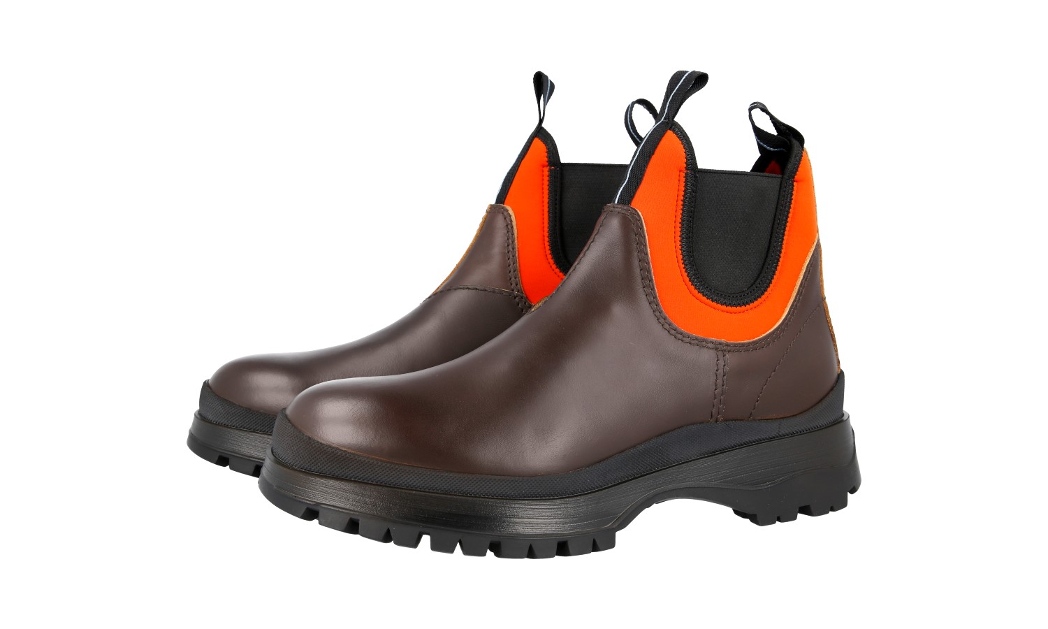 PRADA BRIXXEN CHELSEA BOOTIES ANKLE BOOTS SHOES BROWN ORANGE