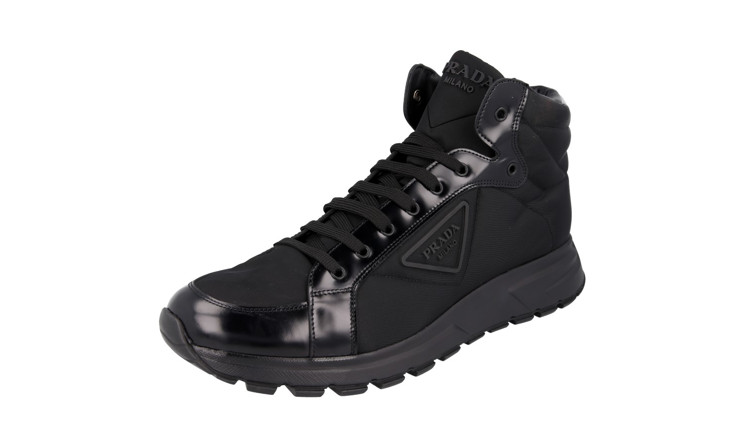 PRADA Leather Nylon Prax01 High-Top Sneakers 4T3592 Black NEW - US