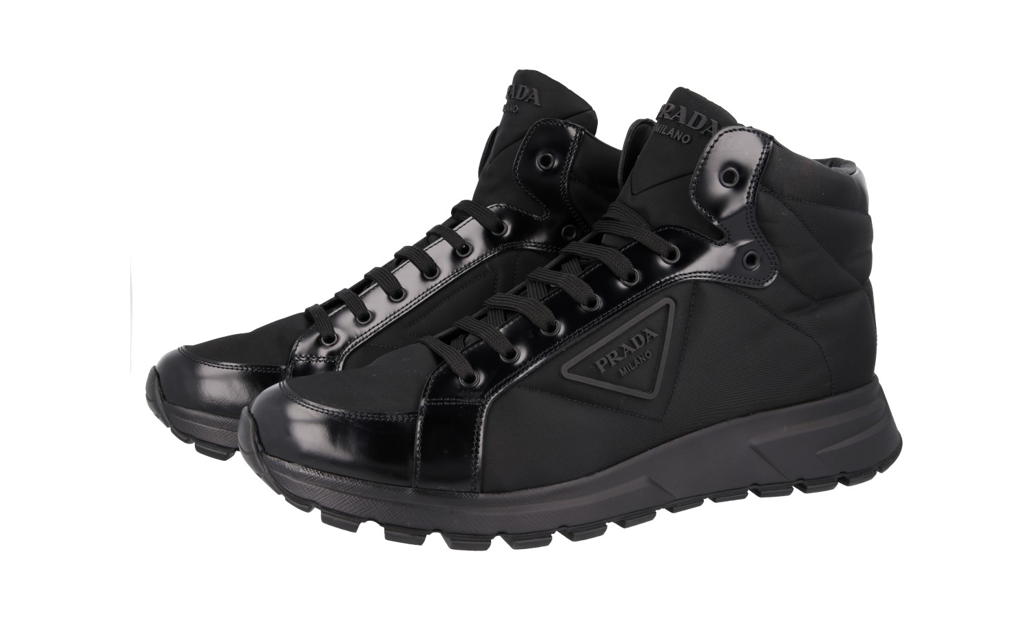 PRADA Leather Nylon Prax01 High-Top Sneakers 4T3592 Black NEW - US