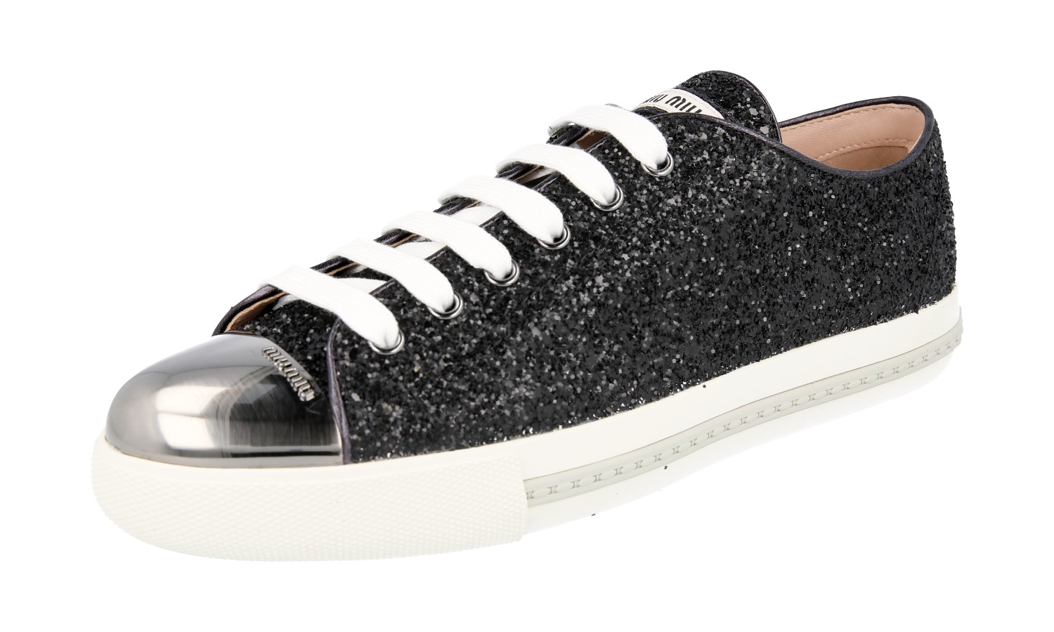 MIU MIU by PRADA GLITTER Cap Toe Sneakers 5E8998 Black NEW