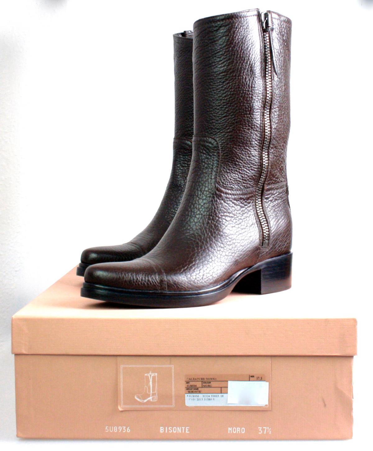 AUTH MIU MIU BUFFALO SKIN LESTHER BOOTS 5U8936 BROWN NEW 37,5 38