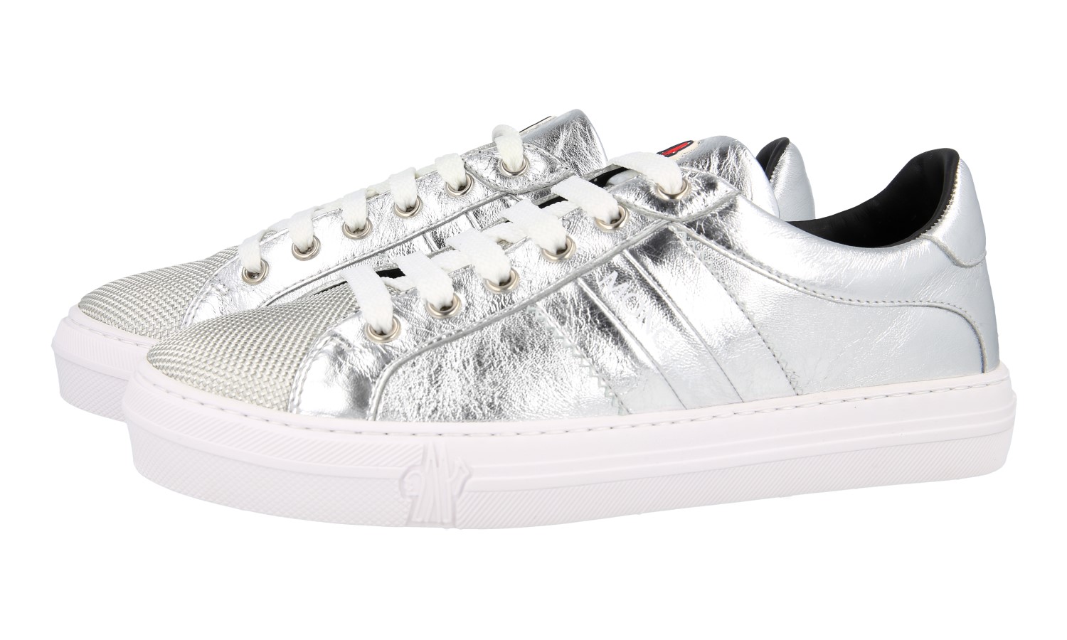 AUTH LUXURY MONCLER SNEAKERS SHOES ARIEL SILVER LEATHER NEW
