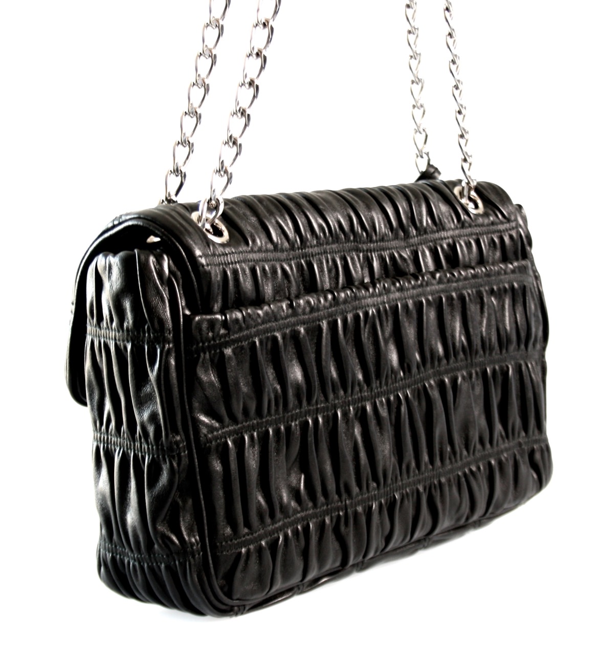 ショルダーバッグ・ポシェット Prada Gaufre Leather Chain Shoulder Bag Black Prada Black Leather Gaufre Chain Shoulder Bag Prada | TLC